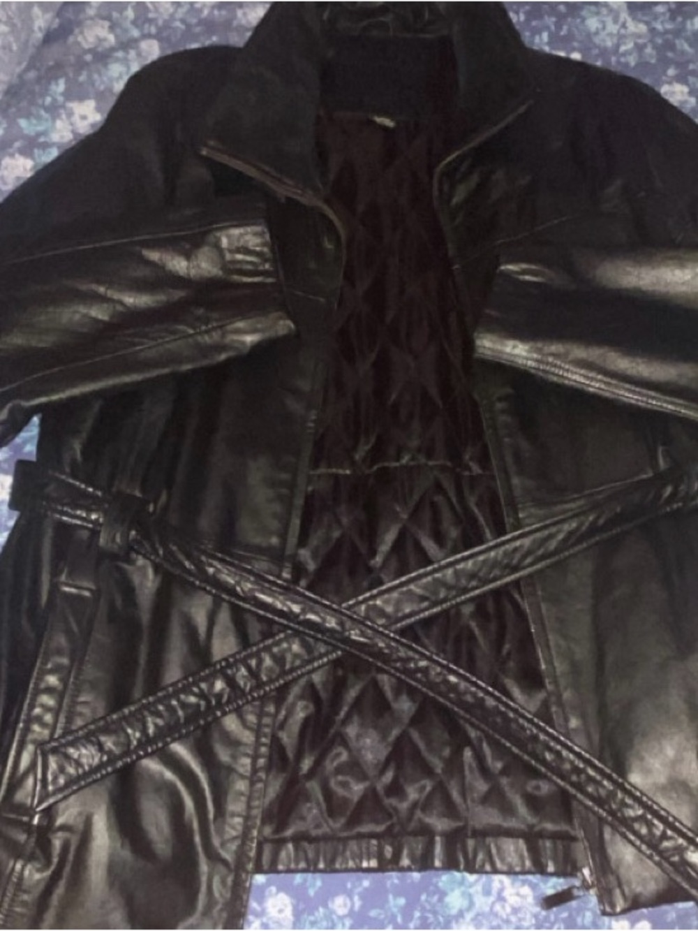 kathy ireland Black Leather Belted Jacket Unisex